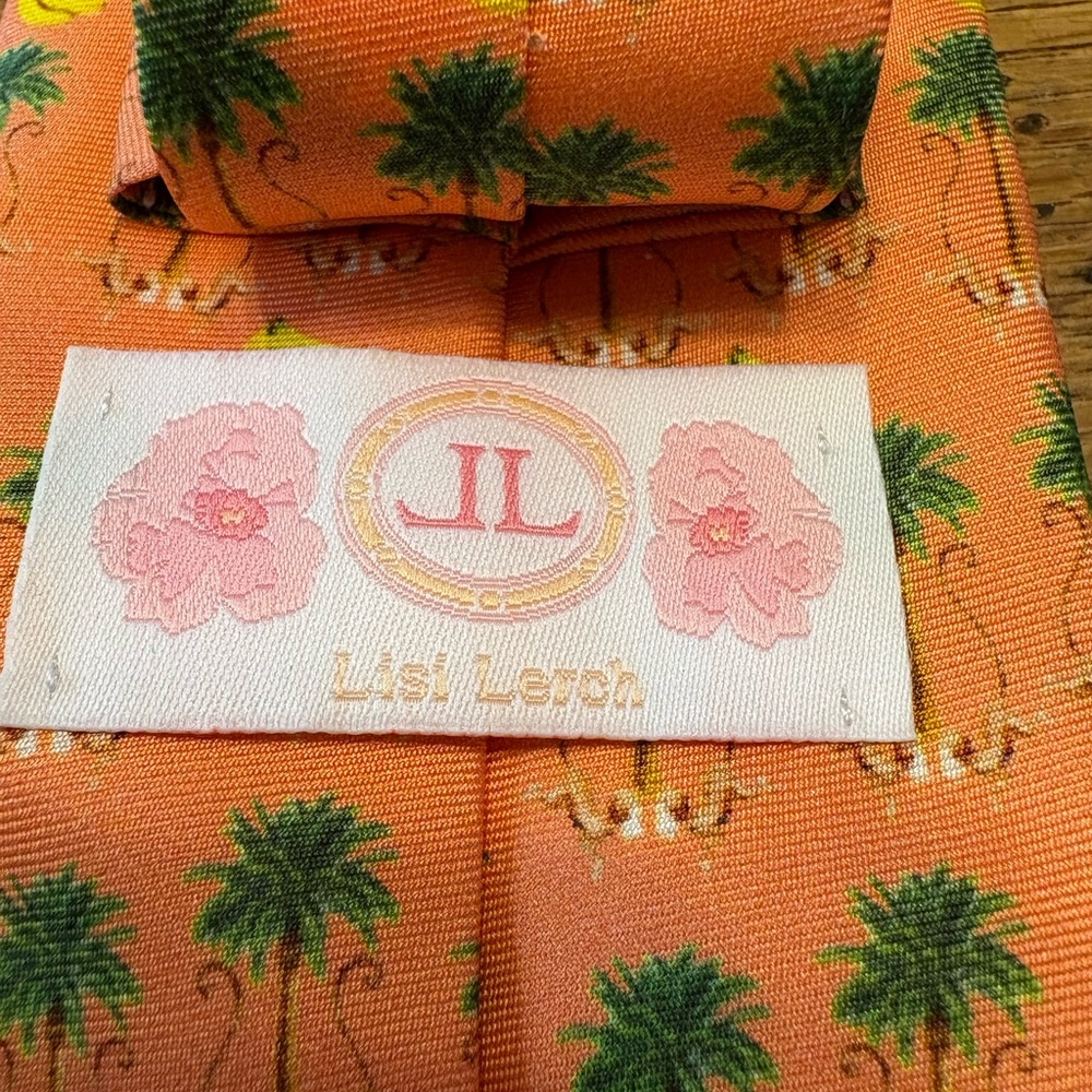 Fun Handmade Silk Coral Orange Monkey & Banana Tropical Necktie - Picture 4 of 5